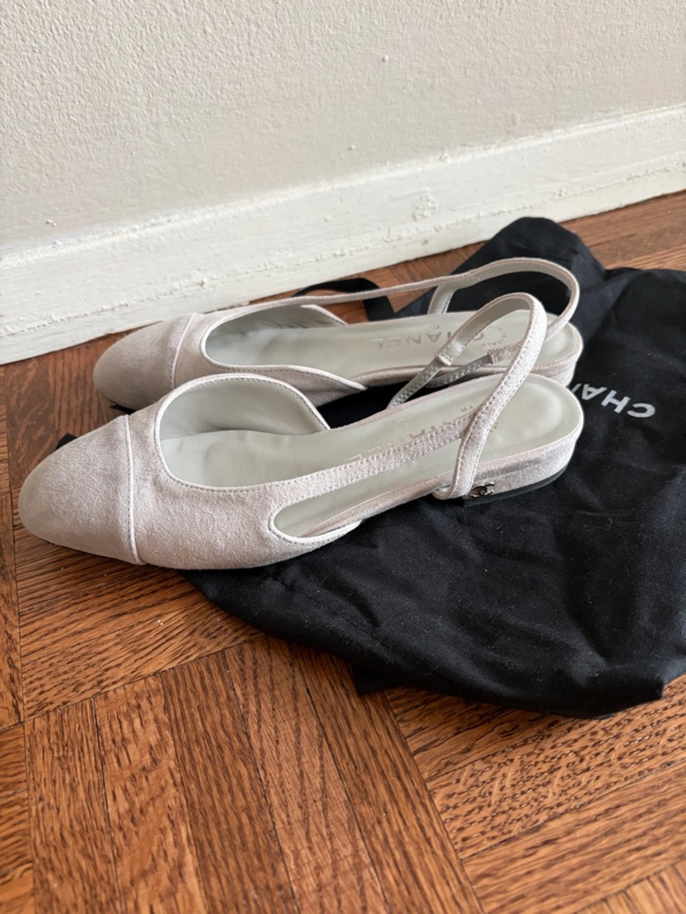 Chanel Grey Suede Slingback Flats - Picture 6 of 10